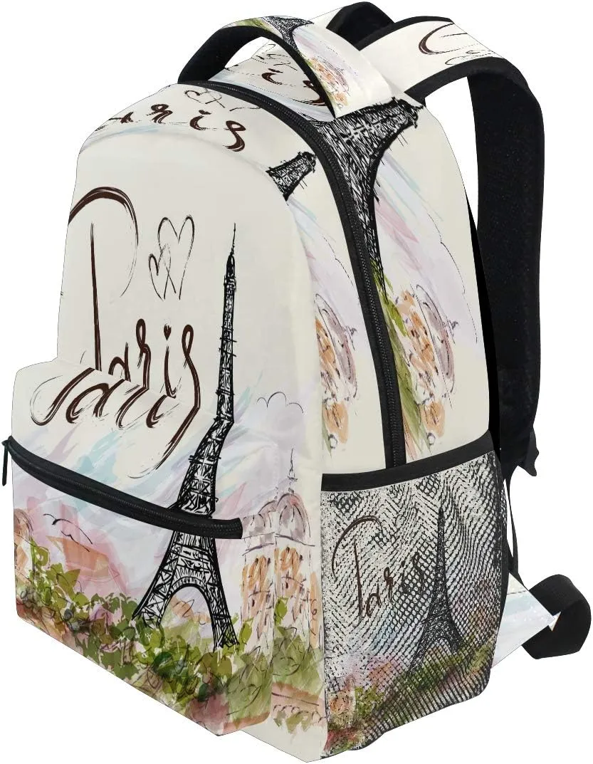 Backpacks France Paris Eiffel Tower House School Bag Student Bookbag Adjustable Shoulder Bags Laptop Rucksack Travel Hiking Camping Daypack for Teens Girls Boys Women Men