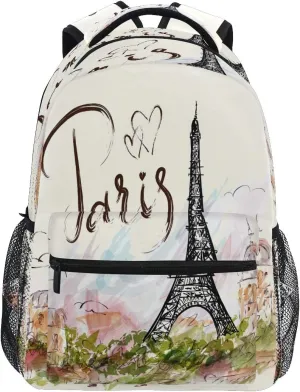 Backpacks France Paris Eiffel Tower House School Bag Student Bookbag Adjustable Shoulder Bags Laptop Rucksack Travel Hiking Camping Daypack for Teens Girls Boys Women Men