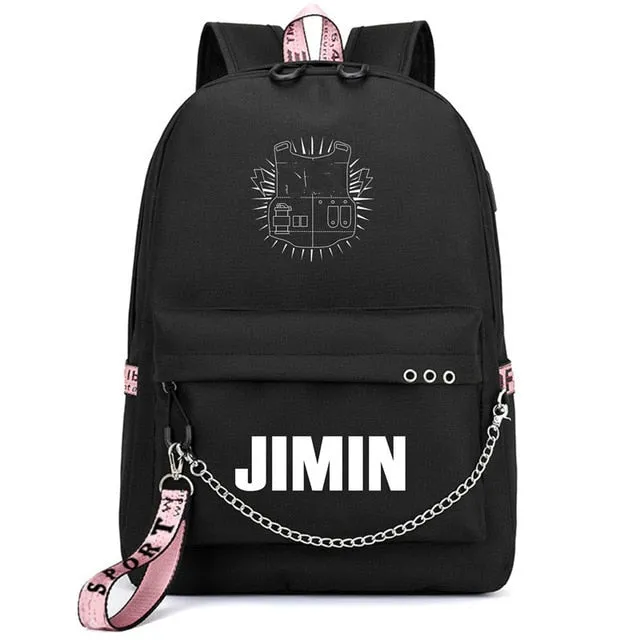 Bags Bangtan Port JIMIN USB Client satisfaction Boys Monster Stylish design Rap JUNG Backpack Travel HOT Mochila Bags KOOK Chain Backpack Headphone School Laptop