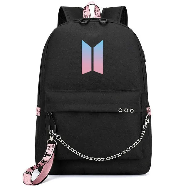 Bags Bangtan Port JIMIN USB Client satisfaction Boys Monster Stylish design Rap JUNG Backpack Travel HOT Mochila Bags KOOK Chain Backpack Headphone School Laptop