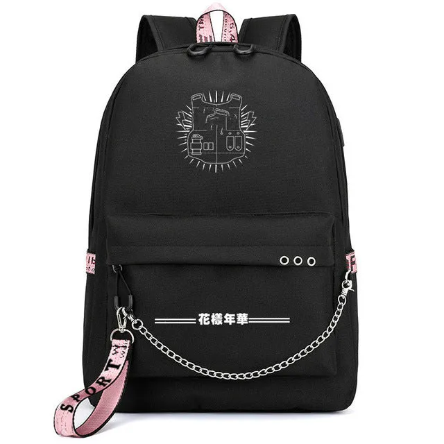 Bags Bangtan Port JIMIN USB Client satisfaction Boys Monster Stylish design Rap JUNG Backpack Travel HOT Mochila Bags KOOK Chain Backpack Headphone School Laptop