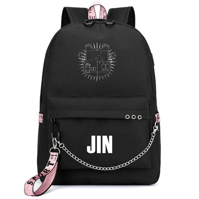 Bags Bangtan Port JIMIN USB Client satisfaction Boys Monster Stylish design Rap JUNG Backpack Travel HOT Mochila Bags KOOK Chain Backpack Headphone School Laptop