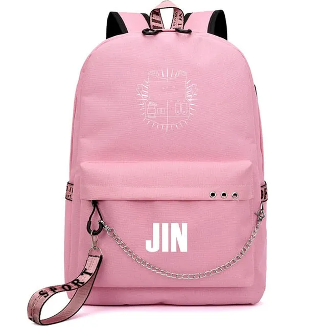 Bags Bangtan Port JIMIN USB Client satisfaction Boys Monster Stylish design Rap JUNG Backpack Travel HOT Mochila Bags KOOK Chain Backpack Headphone School Laptop