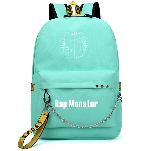 Bags Bangtan Port JIMIN USB Client satisfaction Boys Monster Stylish design Rap JUNG Backpack Travel HOT Mochila Bags KOOK Chain Backpack Headphone School Laptop