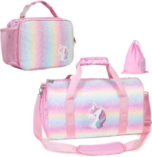 Bagseri Girls Lunch Bag and Kids Duffle Bag Bundle, Insulated Kids Lunch Bag With Water Bottle Holder, Dance Bag Ballet Bag for Girls with Shoes Compartment