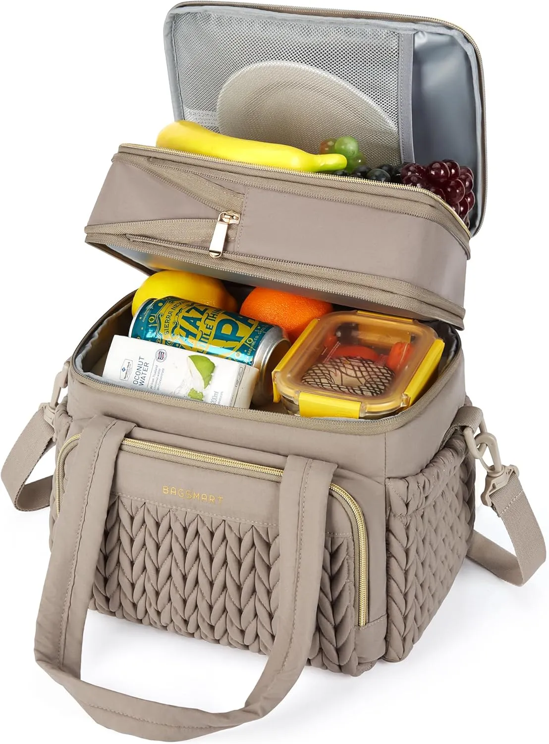 BAGSMART Insulated Lunch Box for Women, Double Deck Leakproof Cooler Bag with Expandable Design for Office Work & Outdoor Picnic