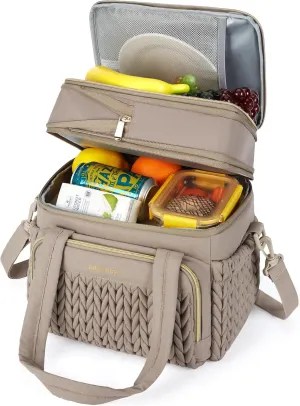 BAGSMART Insulated Lunch Box for Women, Double Deck Leakproof Cooler Bag with Expandable Design for Office Work & Outdoor Picnic