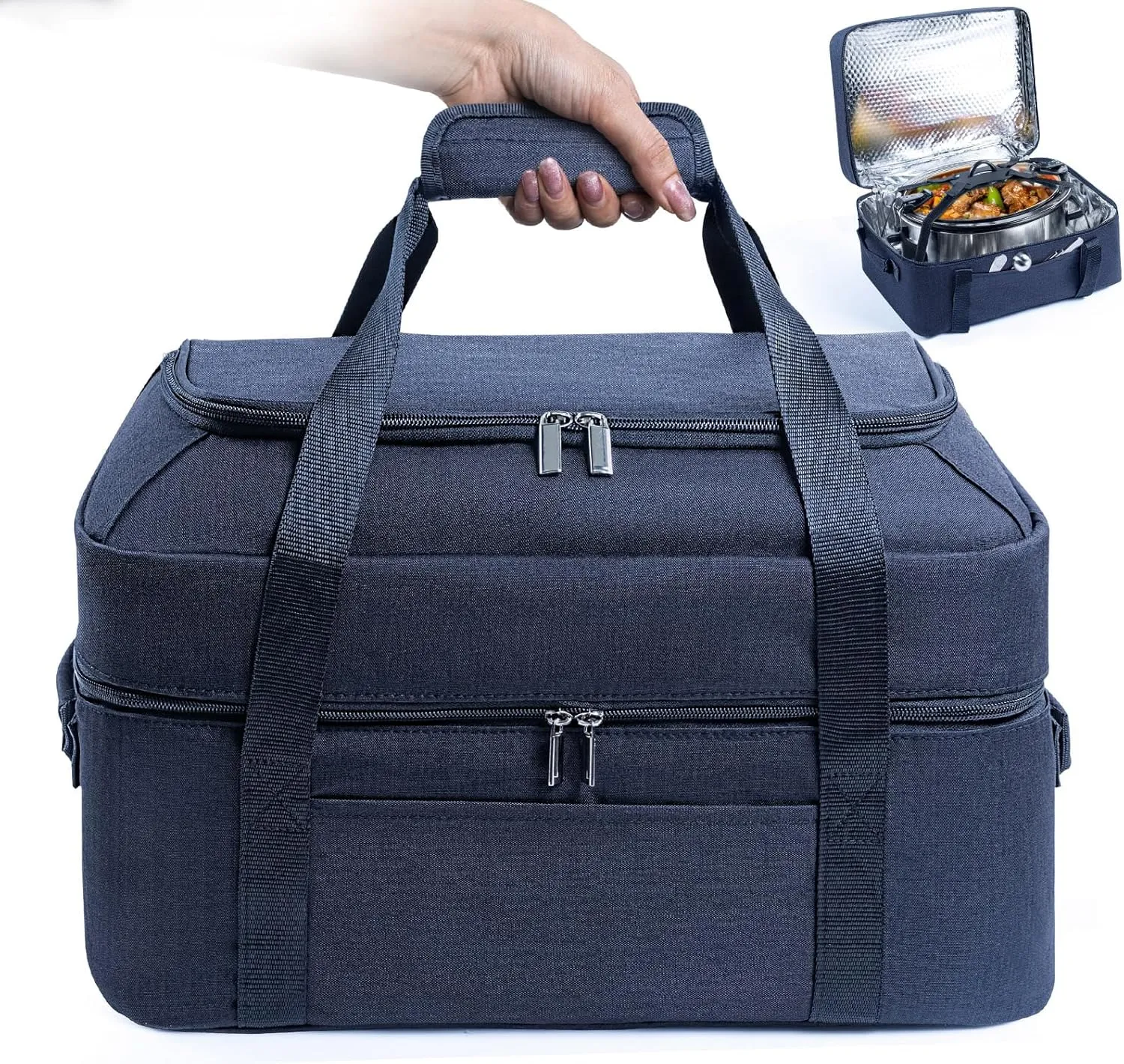 BAGSPRITE Double-Layer Slow Cooker Carrying Bag for 6-8 Quart CrockPot and Hamilton Beach Slow Cooker, Travel Bag with Lid Fastener for Crock-pot, Portable Carrier Case Slow Cooker Bag, Black