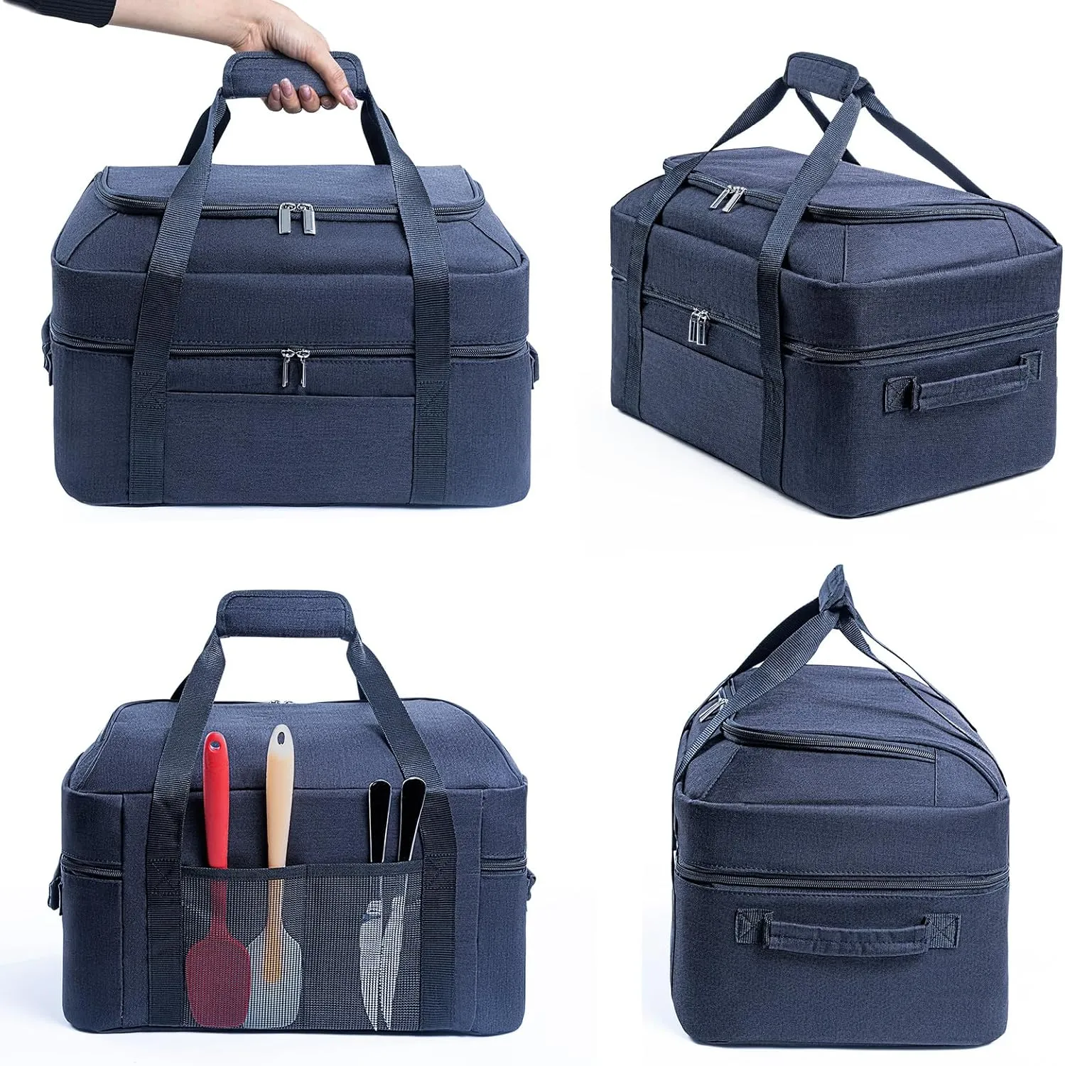 BAGSPRITE Double-Layer Slow Cooker Carrying Bag for 6-8 Quart CrockPot and Hamilton Beach Slow Cooker, Travel Bag with Lid Fastener for Crock-pot, Portable Carrier Case Slow Cooker Bag, Black