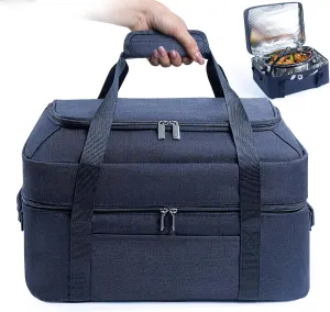 BAGSPRITE Double-Layer Slow Cooker Carrying Bag for 6-8 Quart CrockPot and Hamilton Beach Slow Cooker, Travel Bag with Lid Fastener for Crock-pot, Portable Carrier Case Slow Cooker Bag, Black