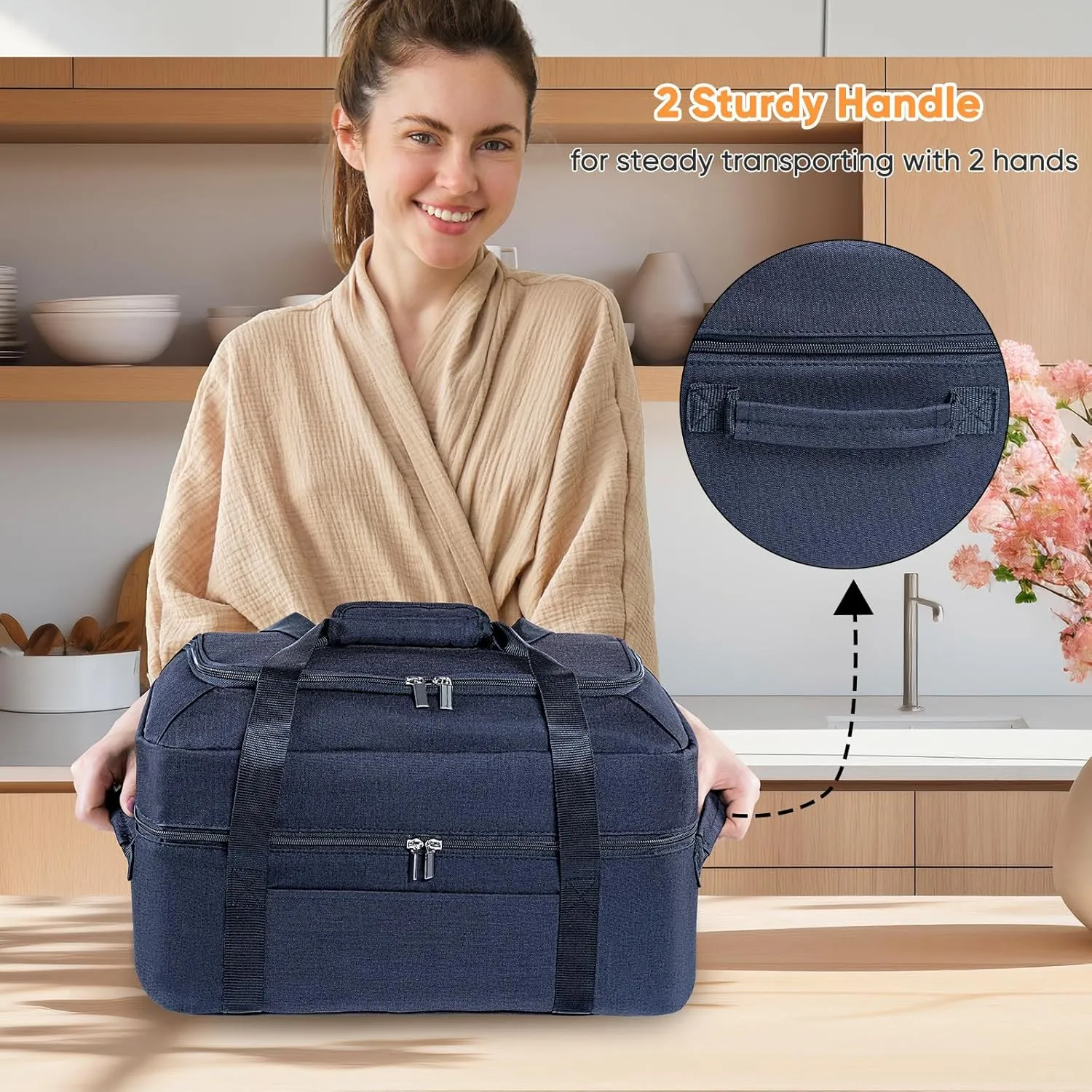 BAGSPRITE Double-Layer Slow Cooker Carrying Bag for 6-8 Quart CrockPot and Hamilton Beach Slow Cooker, Travel Bag with Lid Fastener for Crock-pot, Portable Carrier Case Slow Cooker Bag, Black