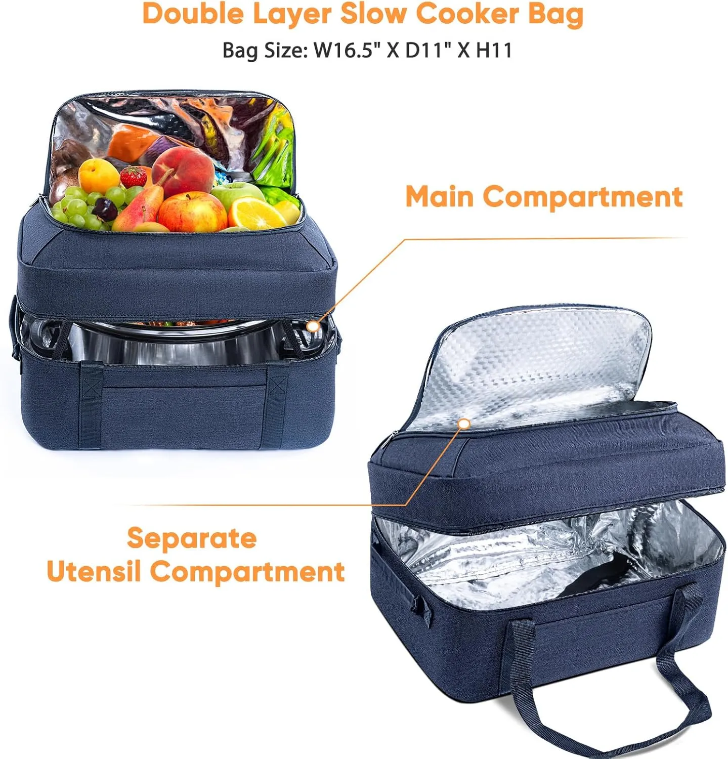 BAGSPRITE Double-Layer Slow Cooker Carrying Bag for 6-8 Quart CrockPot and Hamilton Beach Slow Cooker, Travel Bag with Lid Fastener for Crock-pot, Portable Carrier Case Slow Cooker Bag, Black