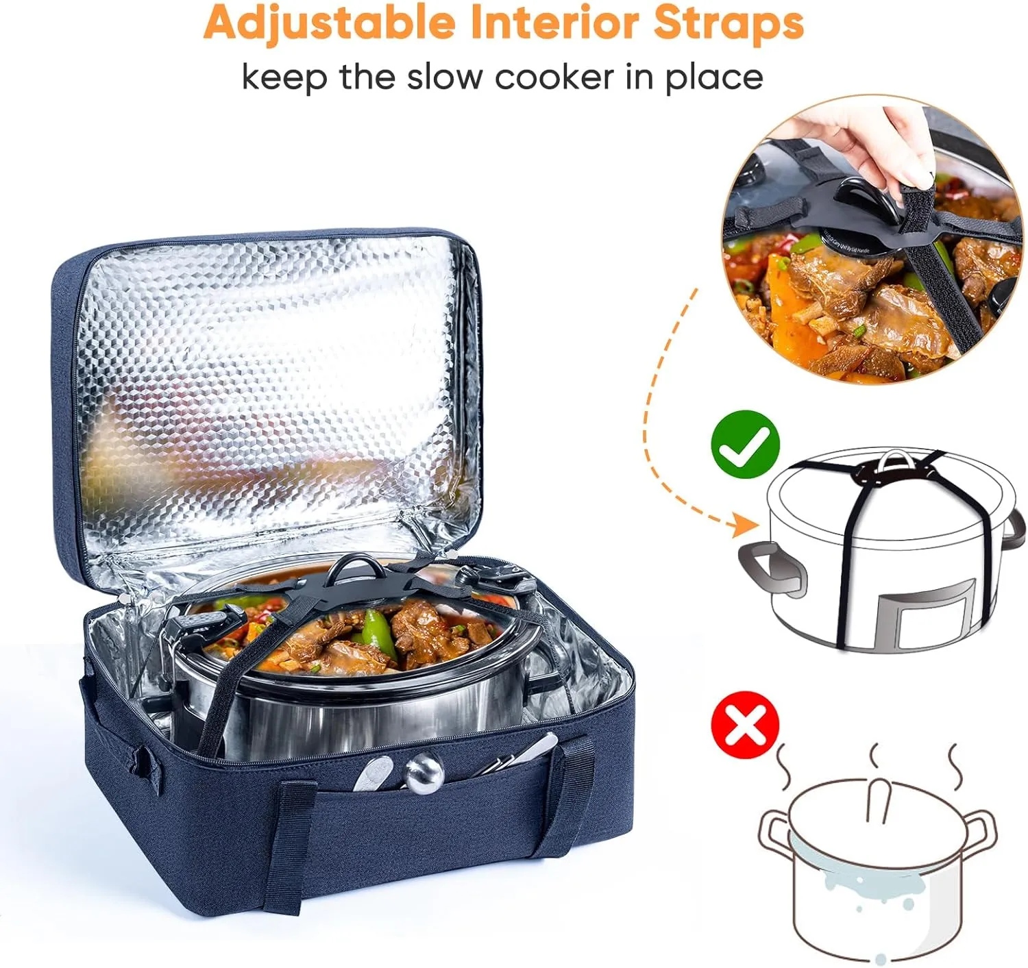 BAGSPRITE Double-Layer Slow Cooker Carrying Bag for 6-8 Quart CrockPot and Hamilton Beach Slow Cooker, Travel Bag with Lid Fastener for Crock-pot, Portable Carrier Case Slow Cooker Bag, Black