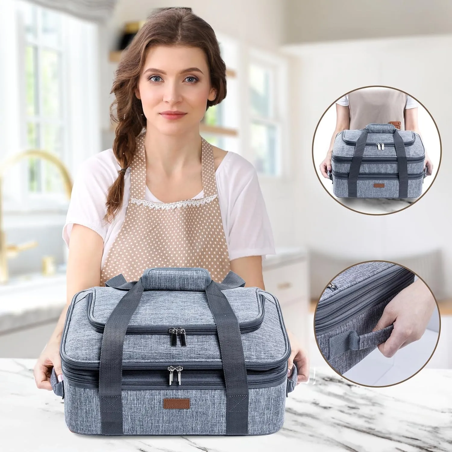 BAGSPRITE Expandable Insulated Casserole Carrier for Hot or Cold Food, Casserole Dish Carrying Case,Thermal Lasanga Lugger Tote for Pockluck, Parties, Picnic, Fits 9" x 13" Baking Dish,