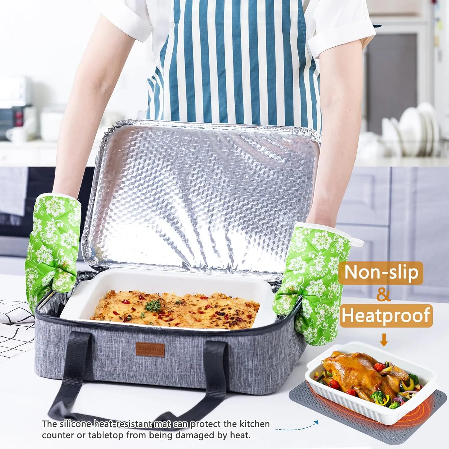 BAGSPRITE Expandable Insulated Casserole Carrier for Hot or Cold Food, Casserole Dish Carrying Case,Thermal Lasanga Lugger Tote for Pockluck, Parties, Picnic, Fits 9" x 13" Baking Dish,