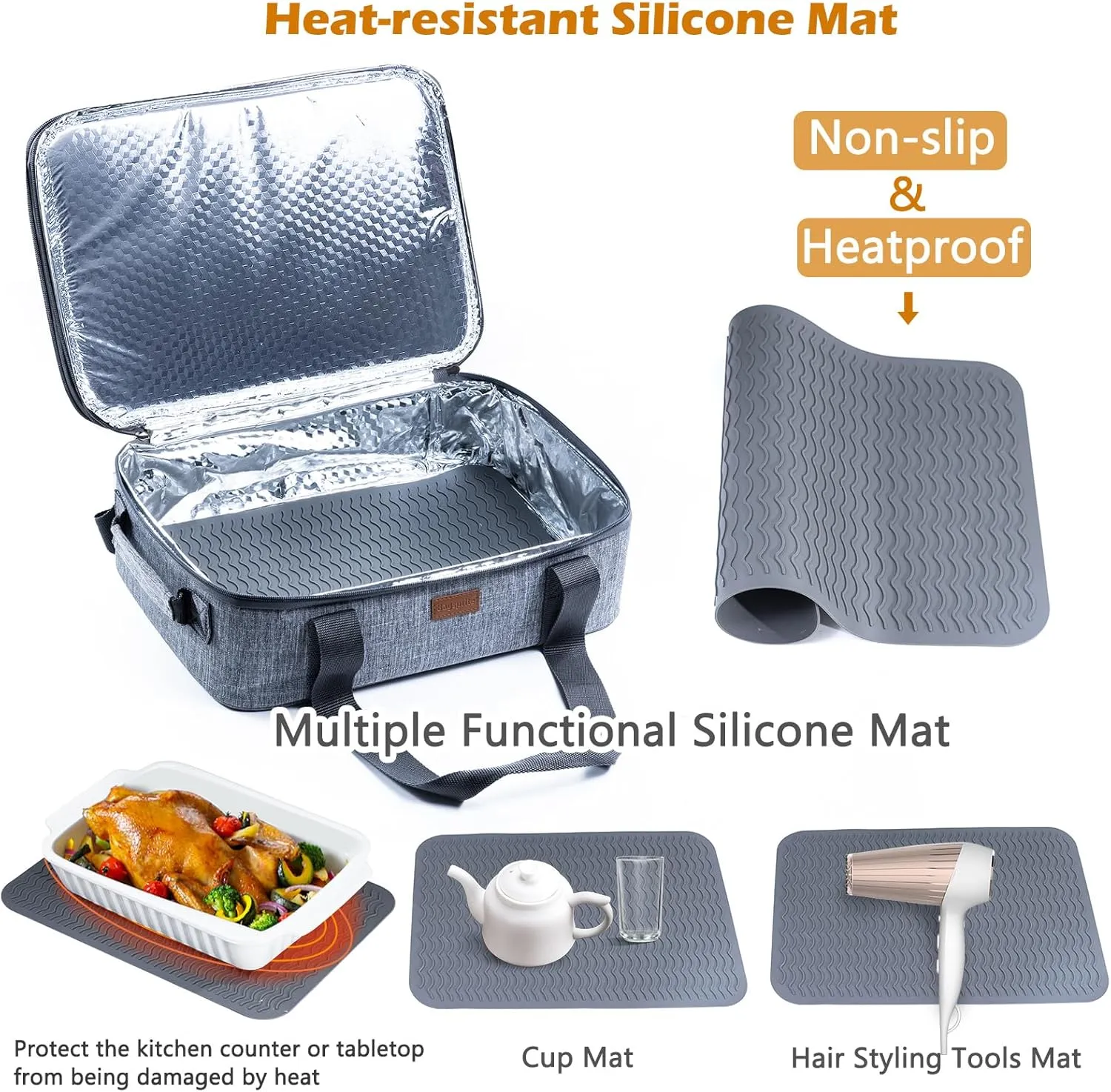 BAGSPRITE Expandable Insulated Casserole Carrier for Hot or Cold Food, Casserole Dish Carrying Case,Thermal Lasanga Lugger Tote for Pockluck, Parties, Picnic, Fits 9" x 13" Baking Dish,
