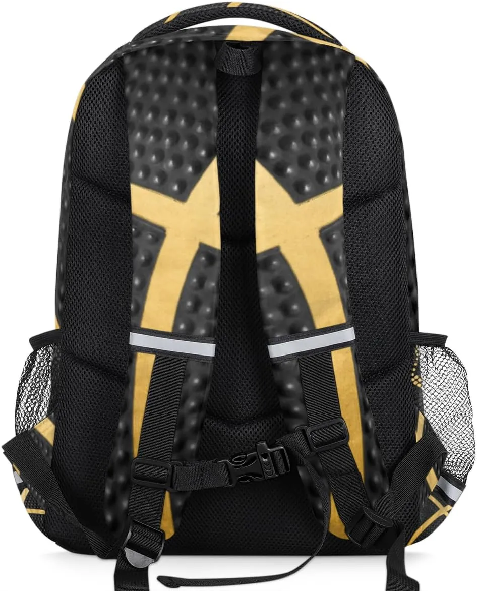 Balck Gold Sport Basketball Backpack School Bookbag Laptop Purse Casual Daypack for Teen Girls Women Boys Men College Travel