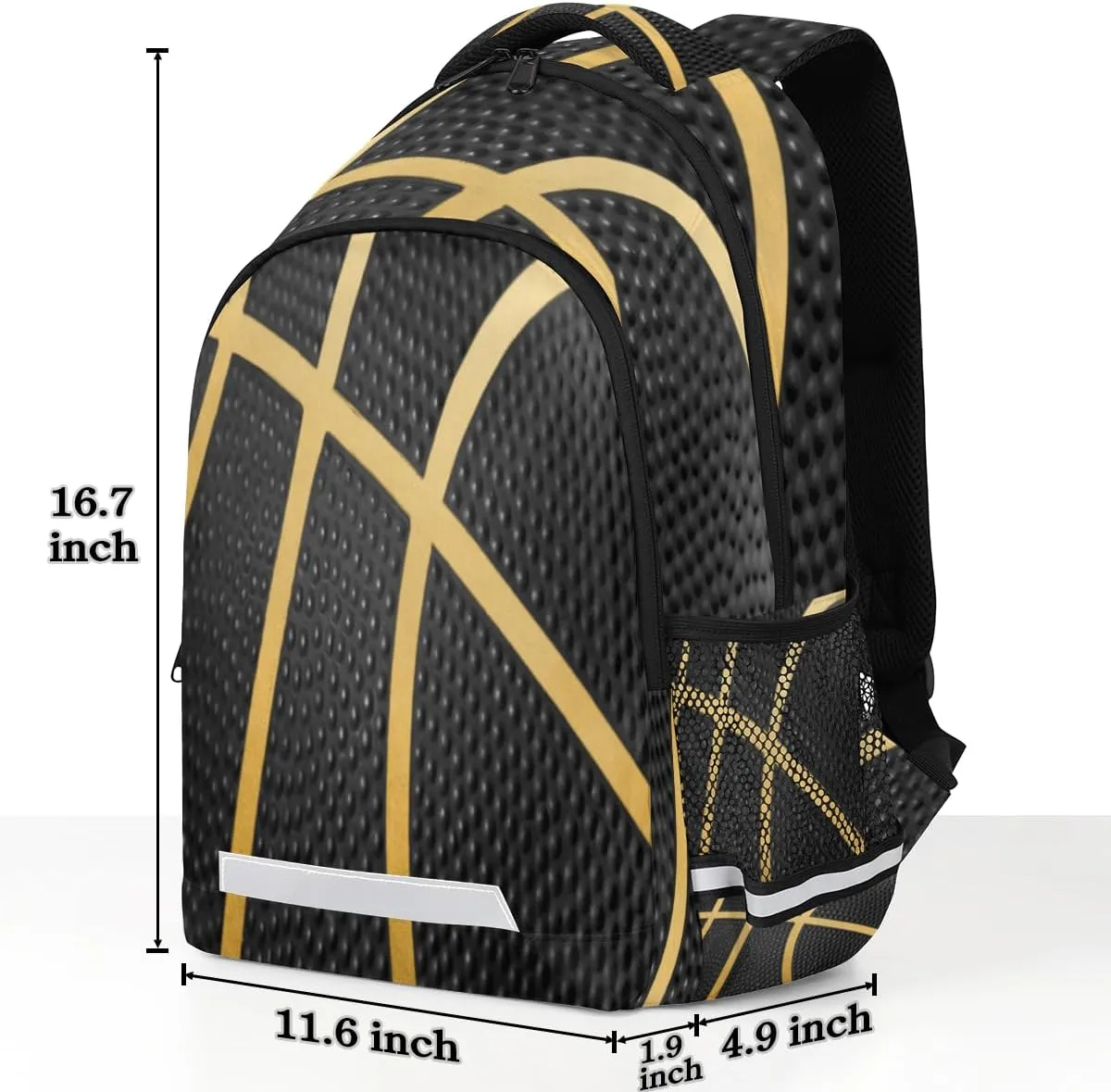Balck Gold Sport Basketball Backpack School Bookbag Laptop Purse Casual Daypack for Teen Girls Women Boys Men College Travel