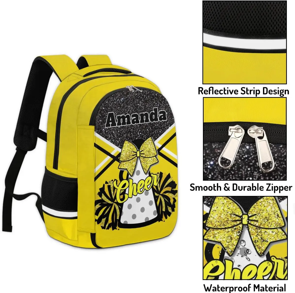 Bardic Personalized Cheer Backpack Kids Backpack for Girls Boys Custom Backpacks Schoolbag for Children Backpack Glitter Cheerleader Gift for Kids