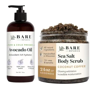 Bare Botanics Avocado Hair & Body Oil   Coconut Coffee Body Salt Scrub