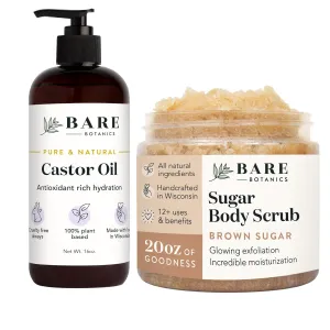 Bare Botanics Castor Hair & Body Oil   Coconut Vanilla Body Brown Sugar Scrub