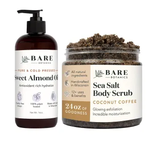 Bare Botanics Sweet Almond Hair & Body Oil   Coconut Coffee Body Salt Scrub