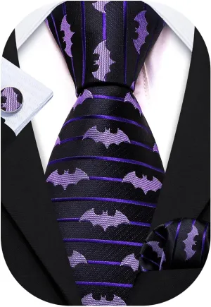 Barry.Wang Fun Animal Ties for Men Designer Handkerchief Cufflink WOVEN Casual Necktie Set Festival