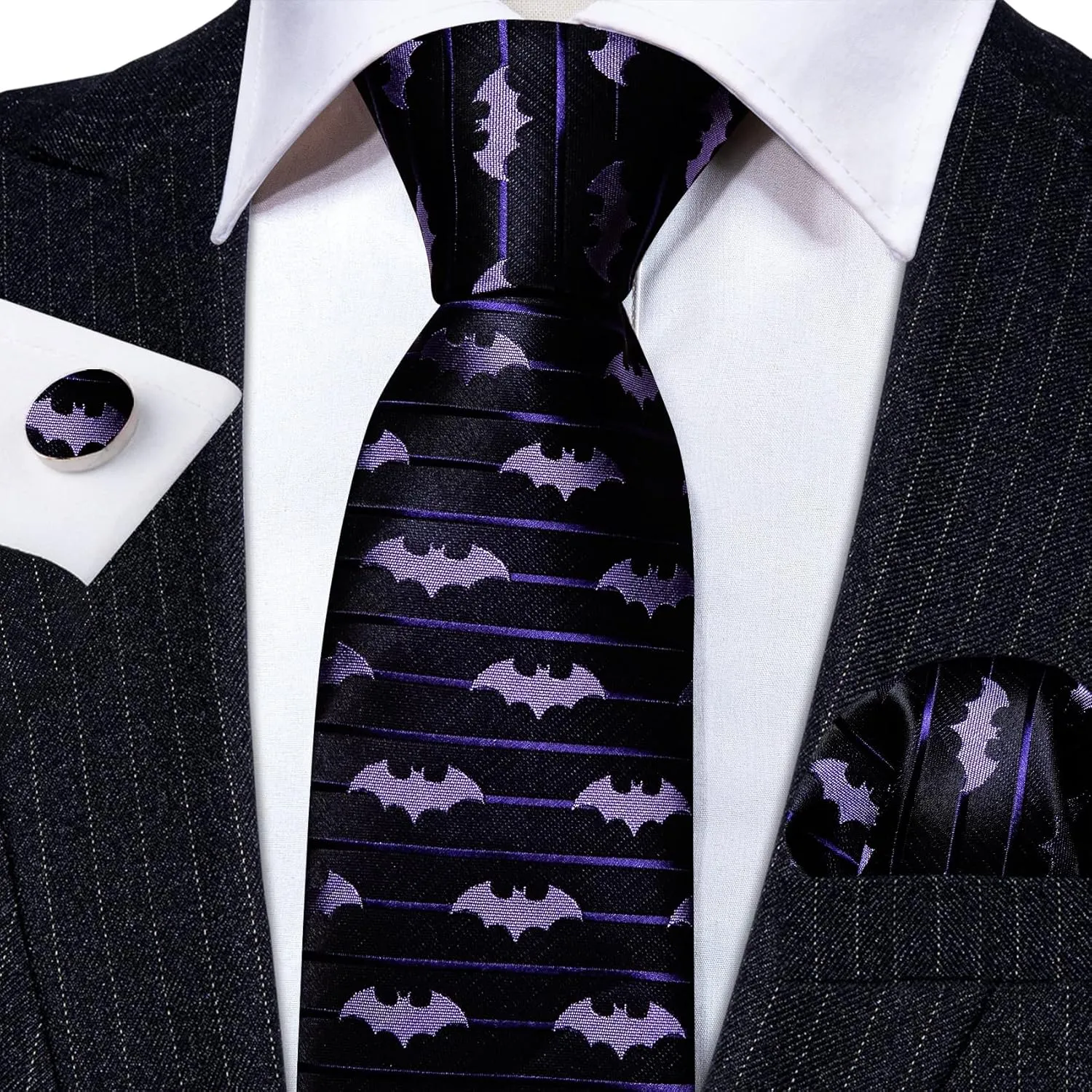 Barry.Wang Fun Animal Ties for Men Designer Handkerchief Cufflink WOVEN Casual Necktie Set Festival