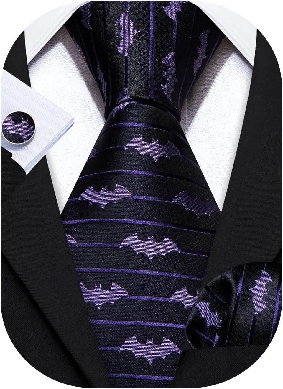 Barry.Wang Fun Animal Ties for Men Designer Handkerchief Cufflink WOVEN Casual Necktie Set Festival