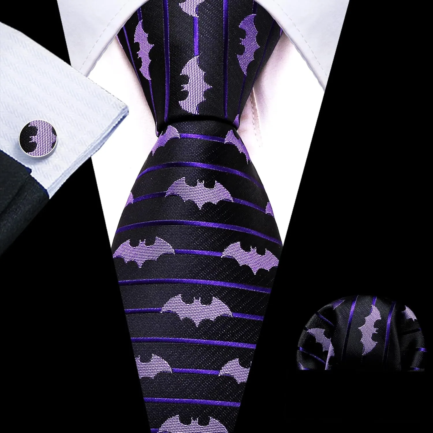 Barry.Wang Fun Animal Ties for Men Designer Handkerchief Cufflink WOVEN Casual Necktie Set Festival