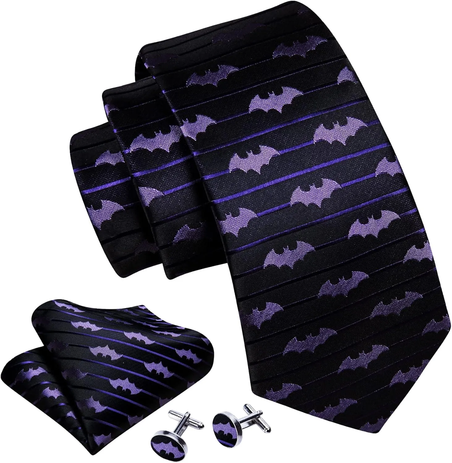 Barry.Wang Fun Animal Ties for Men Designer Handkerchief Cufflink WOVEN Casual Necktie Set Festival