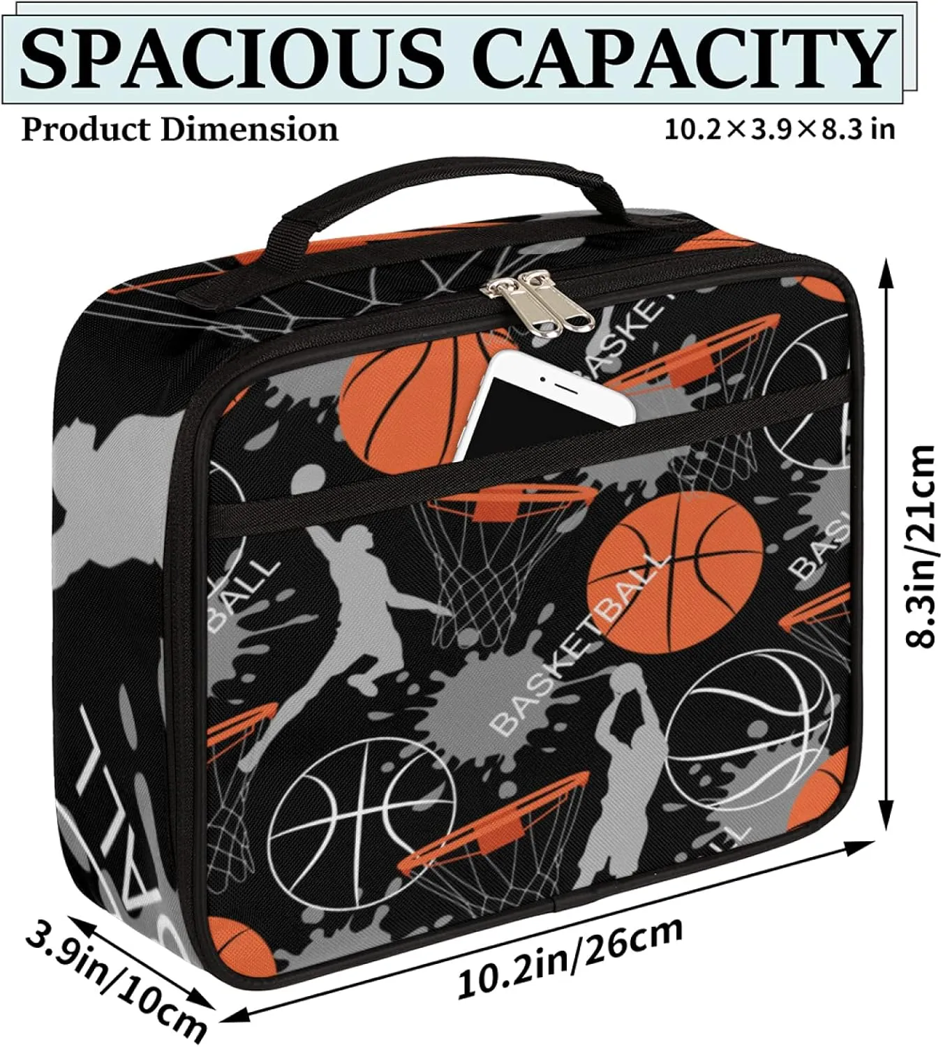 Basketball Slam Duck Insulated Lunch Box for Boys Girls Adult, Reusable Back to School Lunch Bag, Leakproof Meal Prep Tote Kit Cooler Bag Lunch Tote Bag for Work Beach Outdoor