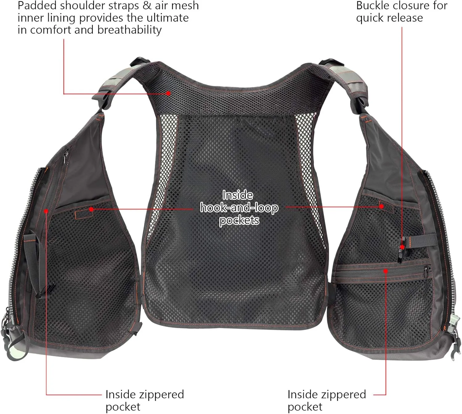 BASSDASH Fly Fishing Vest Adjustable Size with Detachable Water Bottle Holder for Men and Women FV07