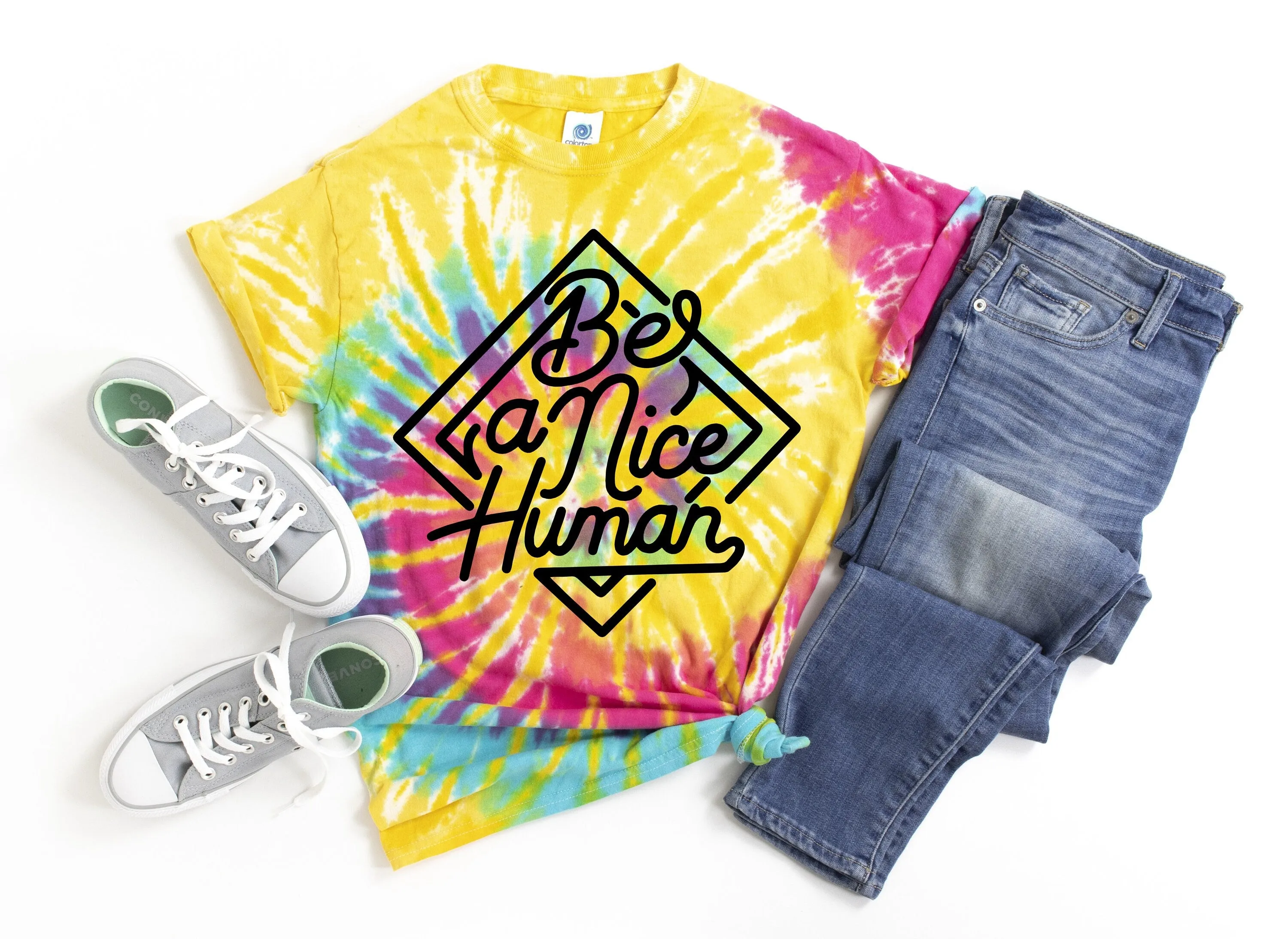 Be a Nice Human Aurora Tie Dye t-shirt - Kids and Adults Sizes - Tie Dye Festival Shirt - Kindness Shirt - Anti Bullying Shirt - Be nice tee