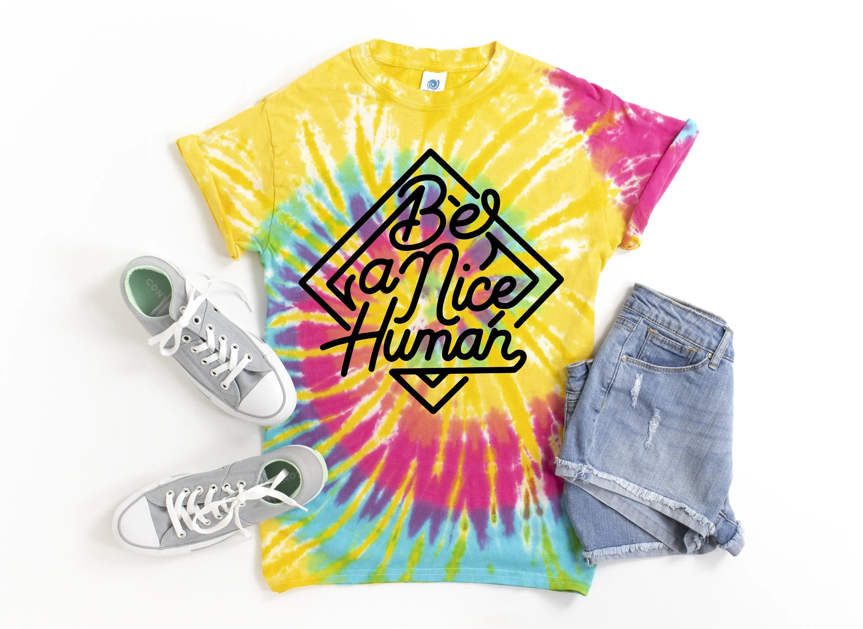 Be a Nice Human Aurora Tie Dye t-shirt - Kids and Adults Sizes - Tie Dye Festival Shirt - Kindness Shirt - Anti Bullying Shirt - Be nice tee