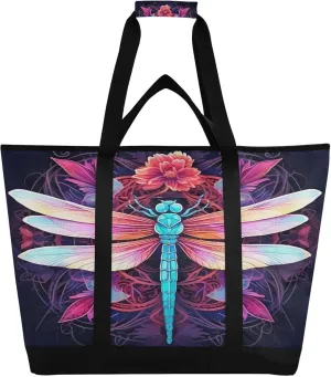 Beautiful Dragonfly Reusable Insulated Lunchbox Cooler Bag, Leakproof Kitchen Grocery Bag Collapsible Portable Cooler Tote Bag for Picnic, Camping, Office, Travel