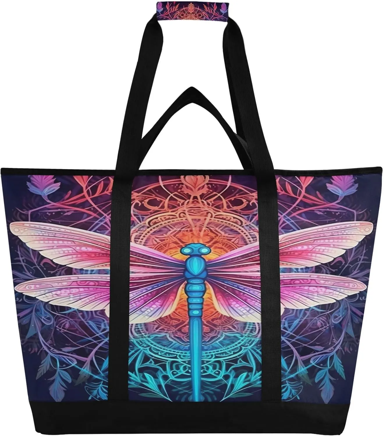 Beautiful Dragonfly Reusable Insulated Lunchbox Cooler Bag, Leakproof Kitchen Grocery Bag Collapsible Portable Cooler Tote Bag for Picnic, Camping, Office, Travel