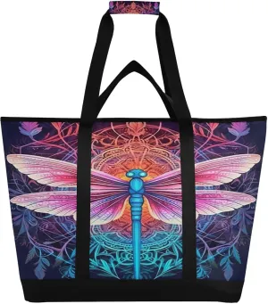 Beautiful Dragonfly Reusable Insulated Lunchbox Cooler Bag, Leakproof Kitchen Grocery Bag Collapsible Portable Cooler Tote Bag for Picnic, Camping, Office, Travel