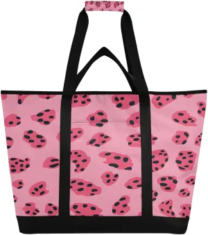 Beautiful Leopard Print Reusable Insulated Lunchbox Cooler Bag, Leakproof Kitchen Grocery Bag Collapsible Portable Cooler Tote Bag for Picnic, Camping, Office, Travel