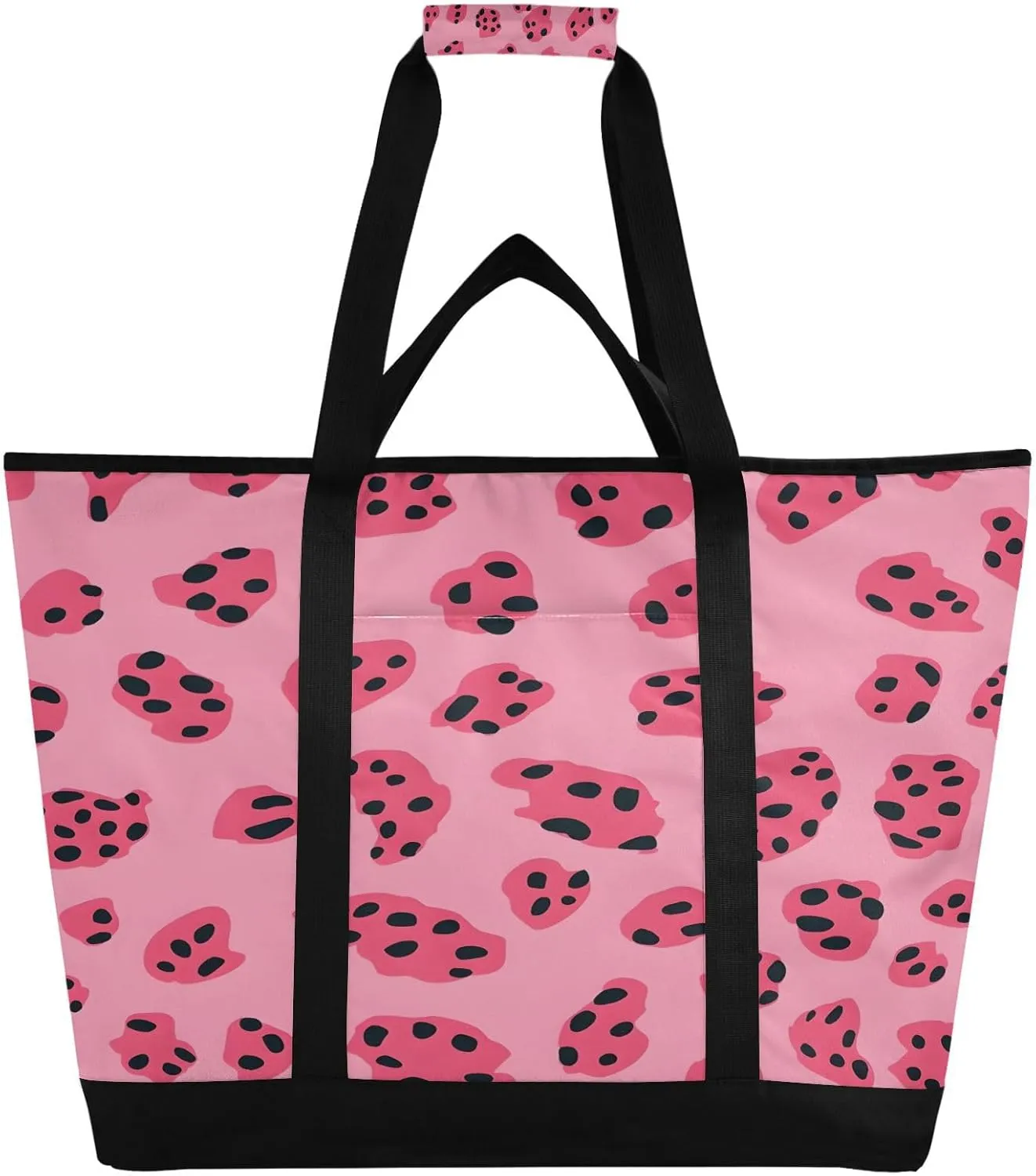 Beautiful Leopard Print Reusable Insulated Lunchbox Cooler Bag, Leakproof Kitchen Grocery Bag Collapsible Portable Cooler Tote Bag for Picnic, Camping, Office, Travel