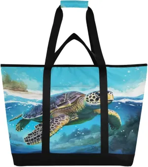 Beautiful Turtle Reusable Insulated Lunchbox Cooler Bag, Leakproof Kitchen Grocery Bag Collapsible Portable Cooler Tote Bag for Picnic, Camping, Office, Travel