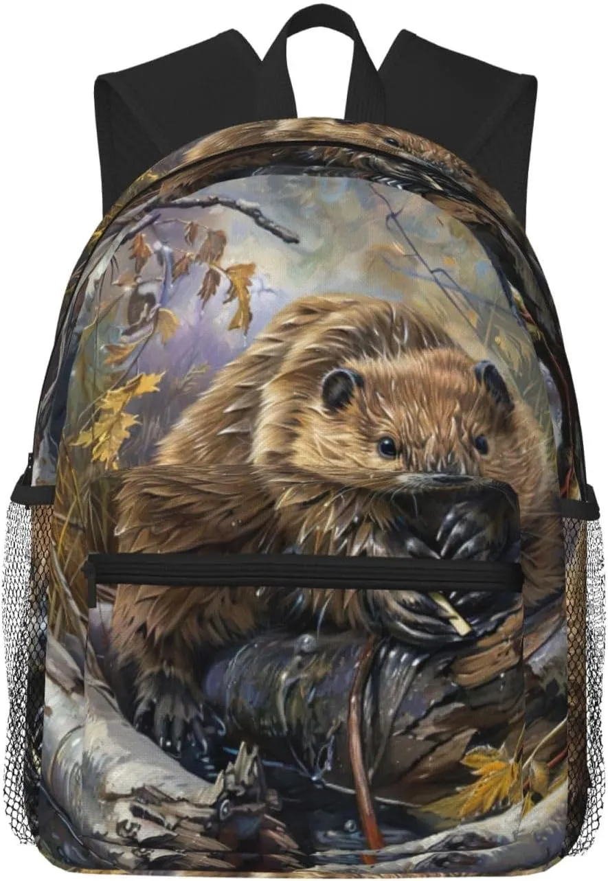 Beaver Working Print Comfortable Backpack Ideal For Travel, Outdoor And Everyday Use, Unisex