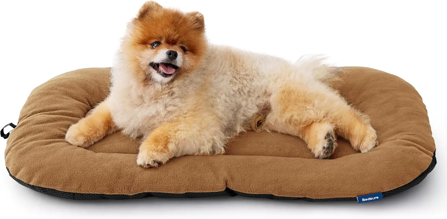 Bedsure Washable Dog Crate Pad for Small Dogs, Flat Puppy Kennel Dog Bed for Crate, Ultra Soft Fleece Pet Sleeping Mat with Non-Slip Bottom, Brown 23"x17"