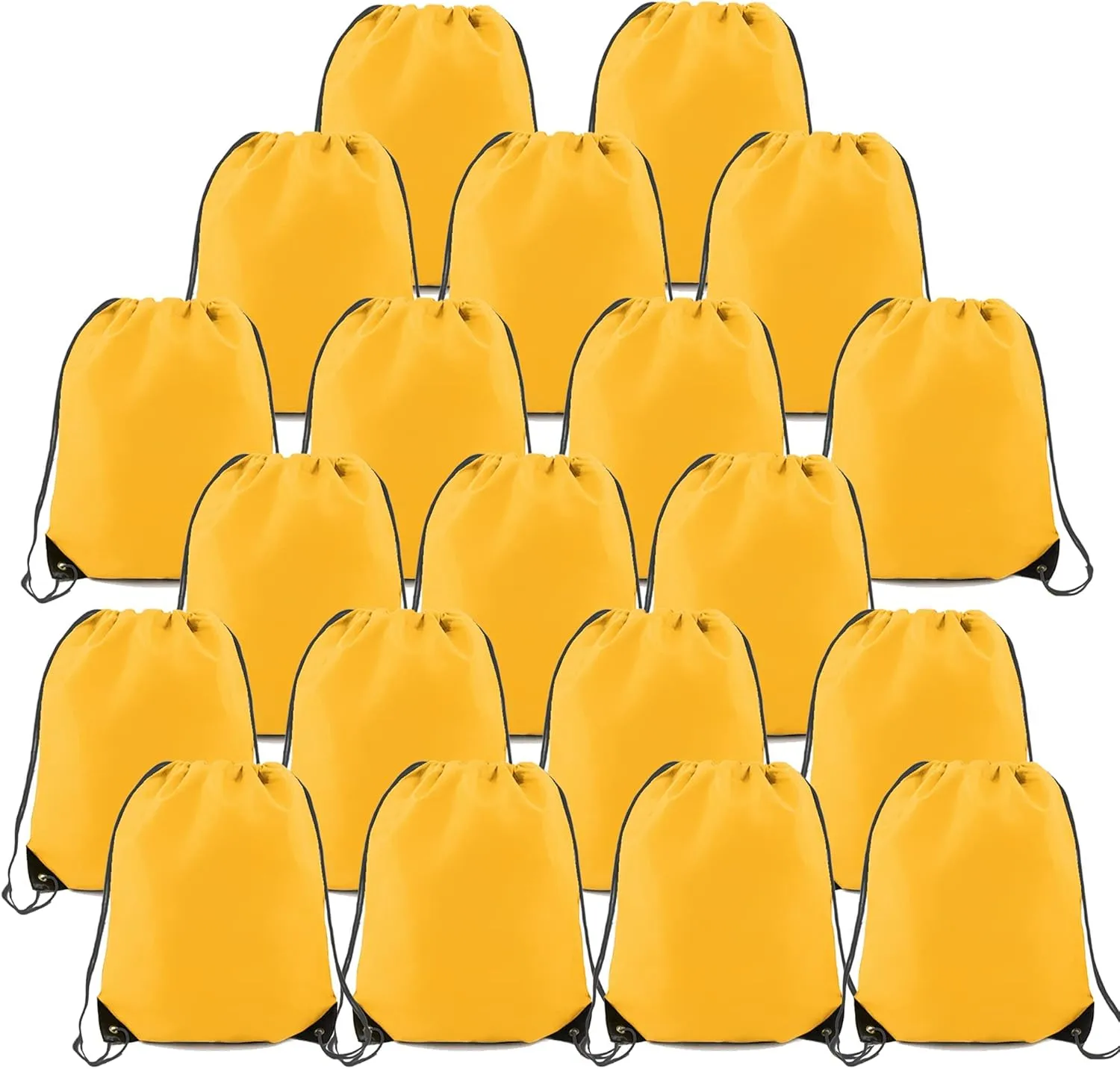 BeeGreen 20 Pieces Yellow Cinch Sack Bags Bulk Gymsack for Christmas Sports Polyester Drawstring Backpacks for Heat Vinyl and Tie Dye Pull sinch Sackpack for Women and Men