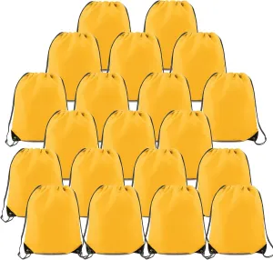 BeeGreen 20 Pieces Yellow Cinch Sack Bags Bulk Gymsack for Christmas Sports Polyester Drawstring Backpacks for Heat Vinyl and Tie Dye Pull sinch Sackpack for Women and Men