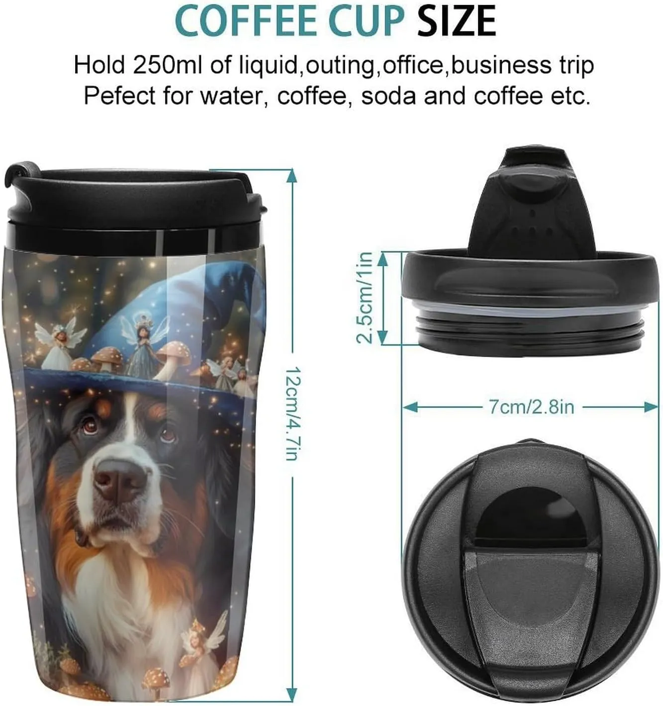 Bernese Dog In A Fairy Forests Coffee Mug with Lid Portable Tumbler Water Bottle for Travel Business 250ml