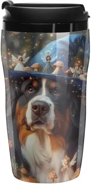 Bernese Dog In A Fairy Forests Coffee Mug with Lid Portable Tumbler Water Bottle for Travel Business 250ml