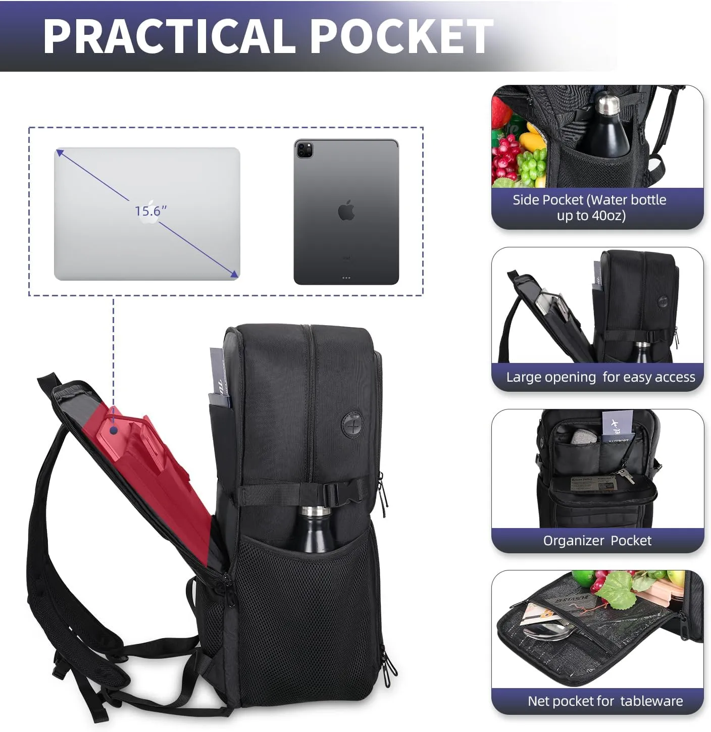 BERTASCHE Lunch Backpack, Work Backpack with Insulated Cooler Lunch Box 15.6 inch Laptop Backpack for Men Women, TSA Large Daypack for Commuter College Travel Picnic