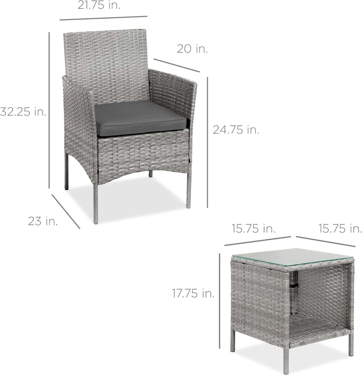 Best Choice Products 3-Piece Outdoor Wicker Conversation Bistro Set, Space Saving Patio Furniture for Garden w/Side Table - Gray/Gray