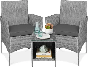 Best Choice Products 3-Piece Outdoor Wicker Conversation Bistro Set, Space Saving Patio Furniture for Garden w/Side Table - Gray/Gray